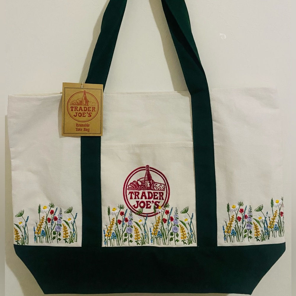 Embroidered Trader Joe’s Canvas Tote | Boho Reusable Market Bag | Gift Idea - Picture 2 of 5